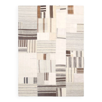 5x8 Cream & Beige Mid Century Modern Kilim Rug, 167x234Cm