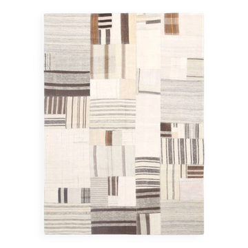 Tapis Kilim moderne du milieu du siècle crème et beige 5x8, 167x234 cm