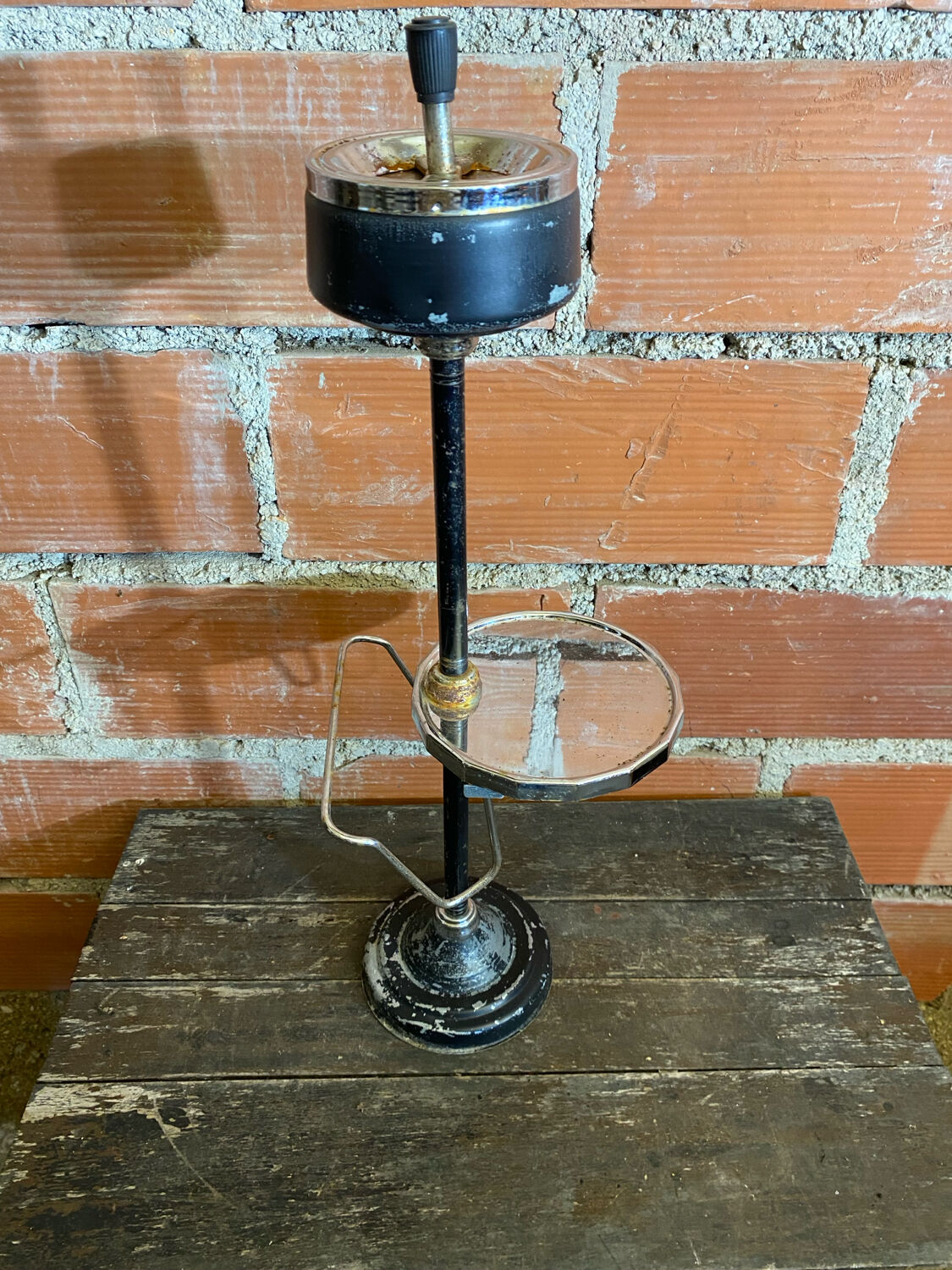 Ashtray on Stand + Tray + Metal Magazine Rack in Black + Vintage Chrome