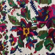 White vintage floral rug made by hand in Romania, beautiful flowers