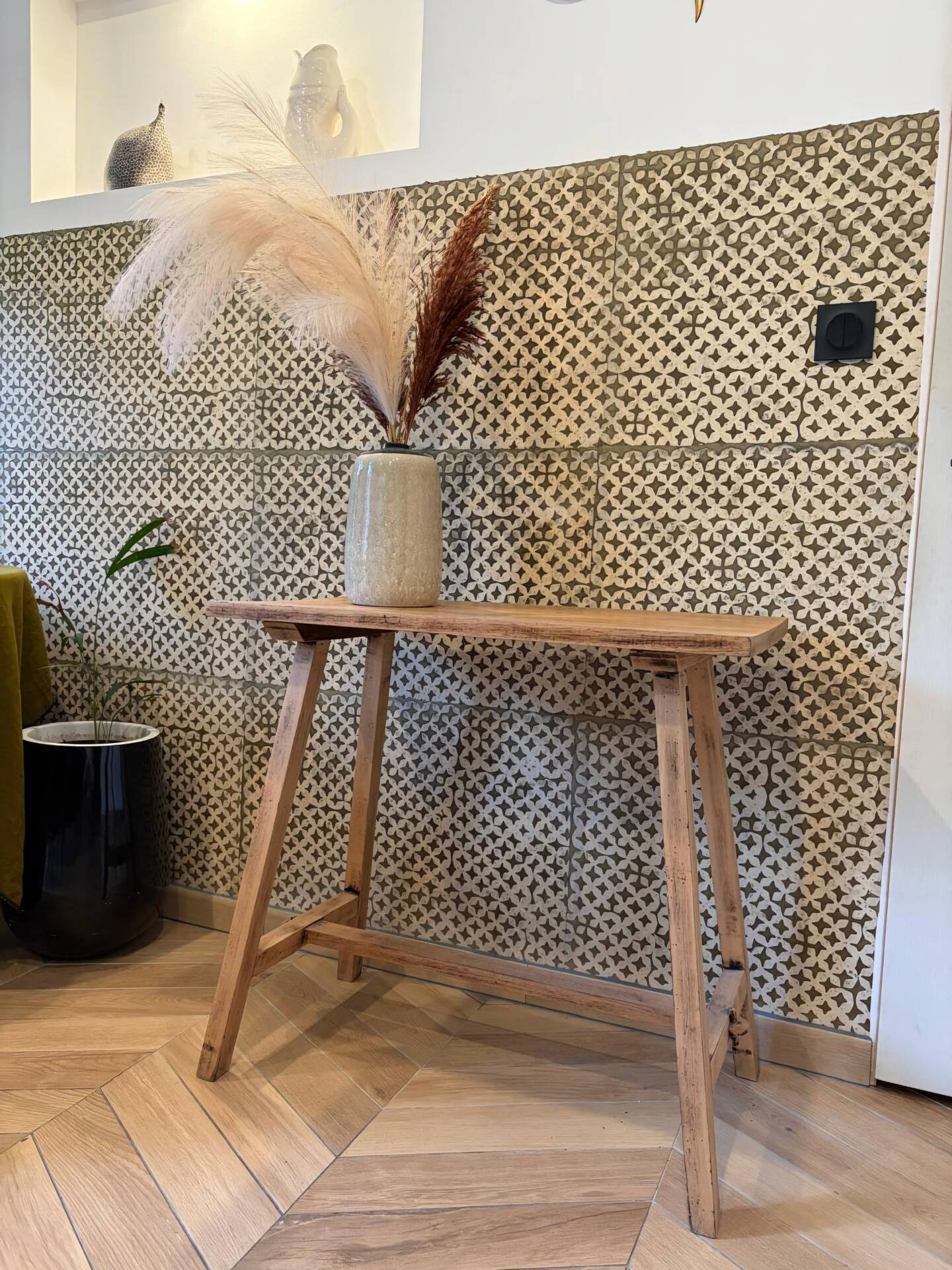 Old console in natural wood