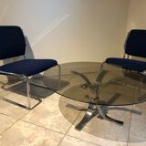 Table basse vintage en verre et chrome, circa 70's