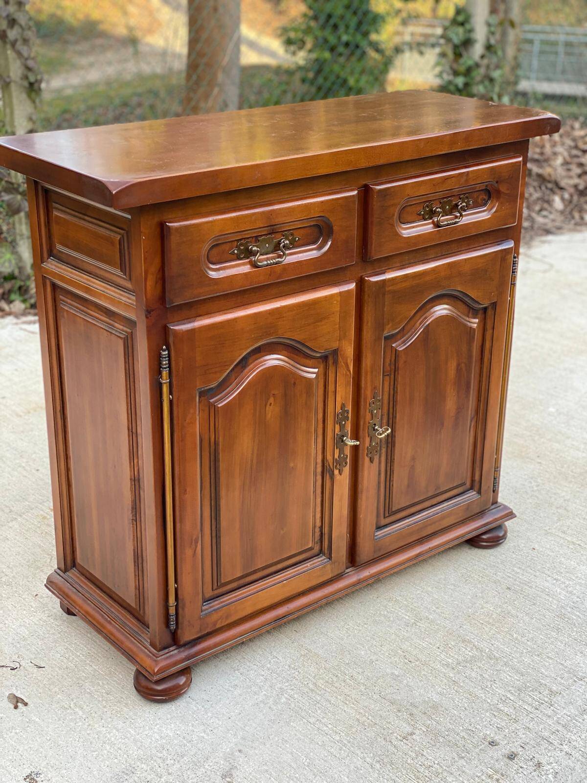 English sideboard with 2 doors and 2 drawers, solid satin cherry wood