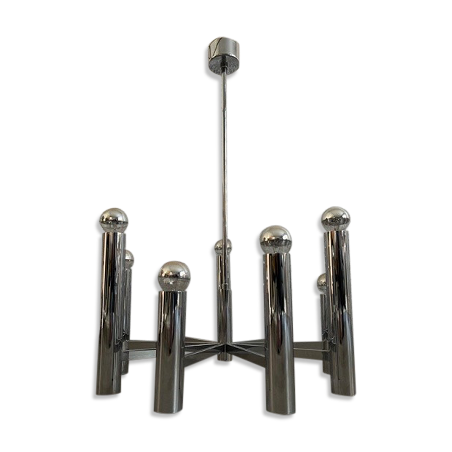 Large vintage chandelier stainless steel 1970