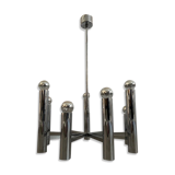 Large vintage chandelier stainless steel 1970