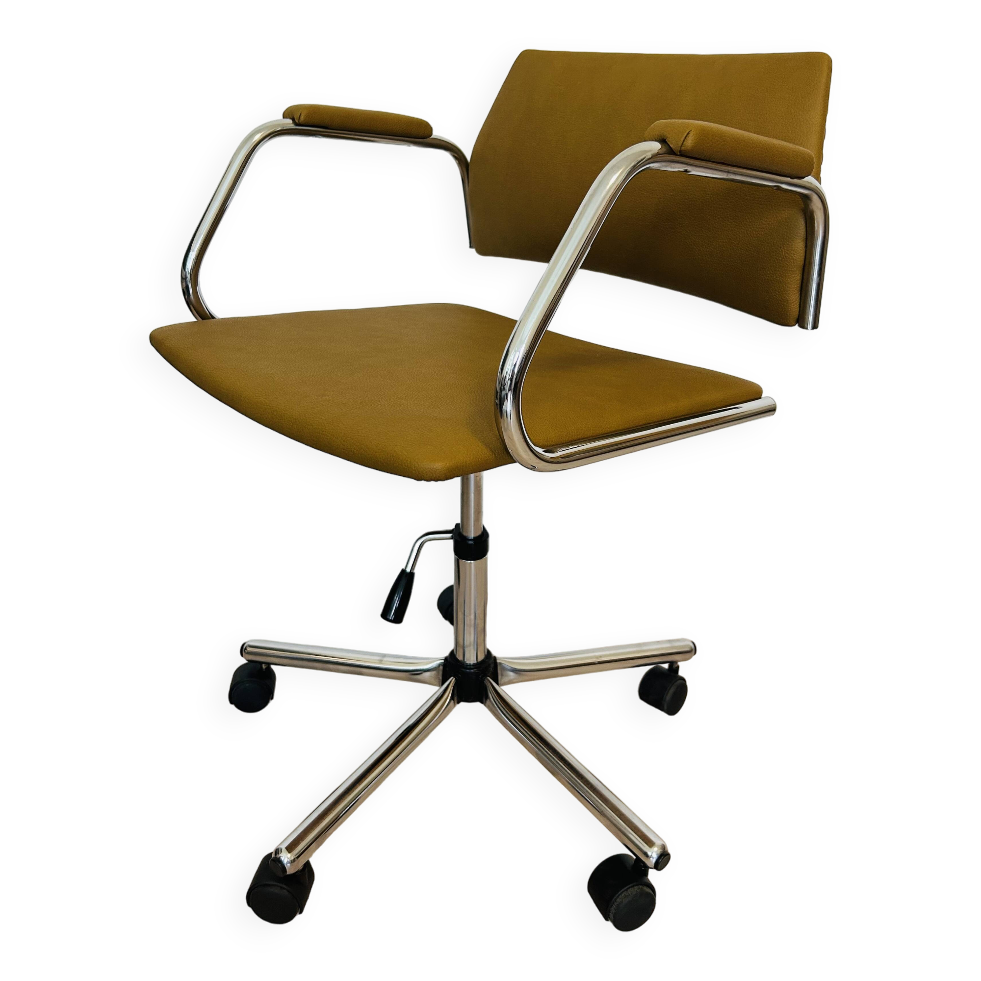 Vintage Mustard Office Arm Chair on Chrome Base from Kovona Model K-380