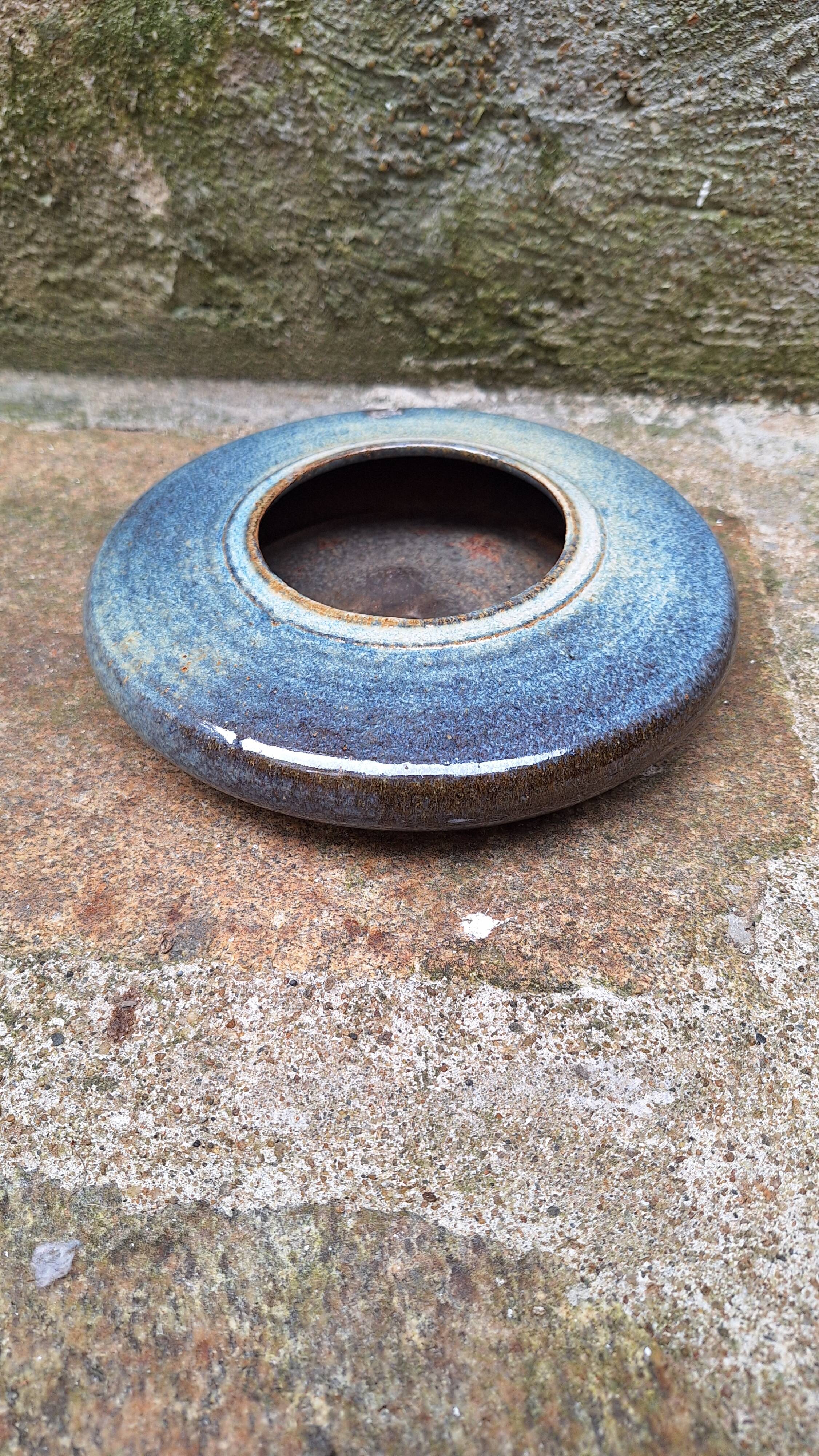 Flat ceramic vase by Nadia and Alain Pinel