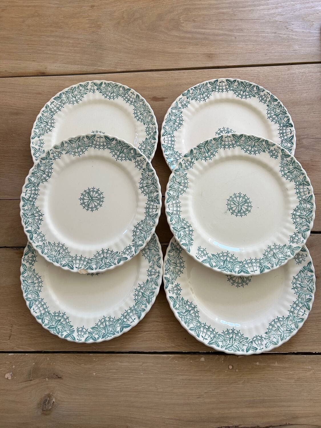 Antique flat plates, Longchamp Antonia ironstone.