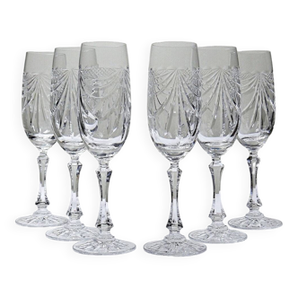 Set of 6 hand-cut Lorraine crystal champagne flutes