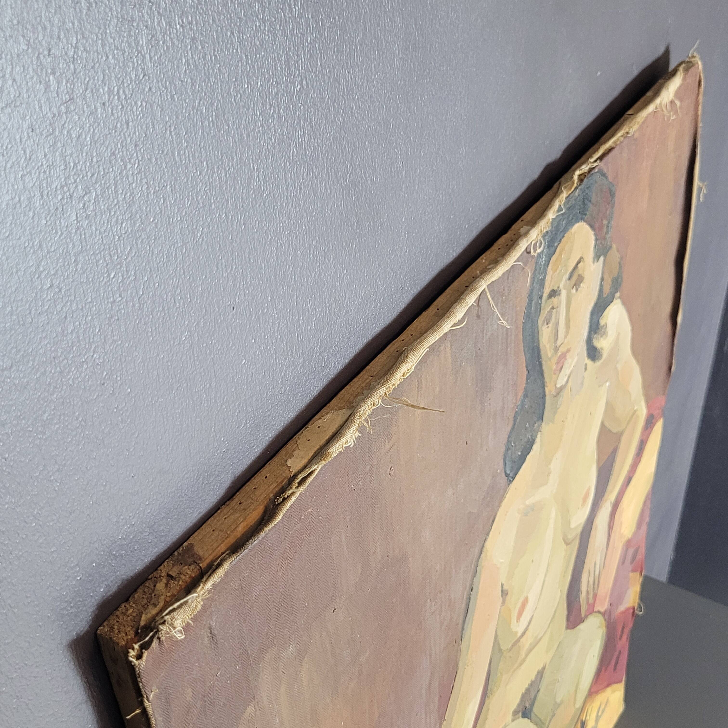 Old Painting Nude Portrait Oil On Canvas