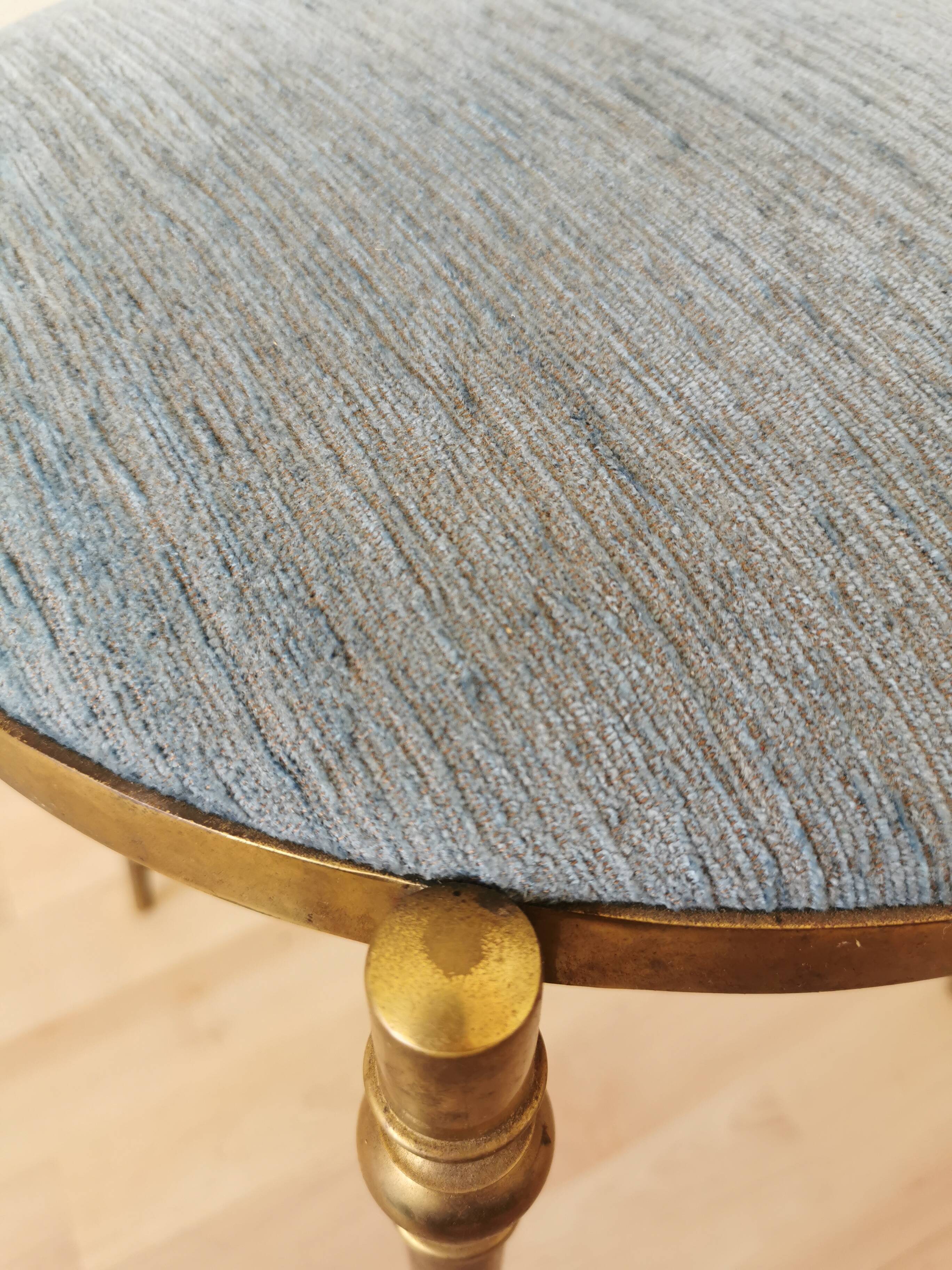 Vintage Paolo Buffa Brass Vanity Chair: Chiavari Style, Blue Fabric, 1950s