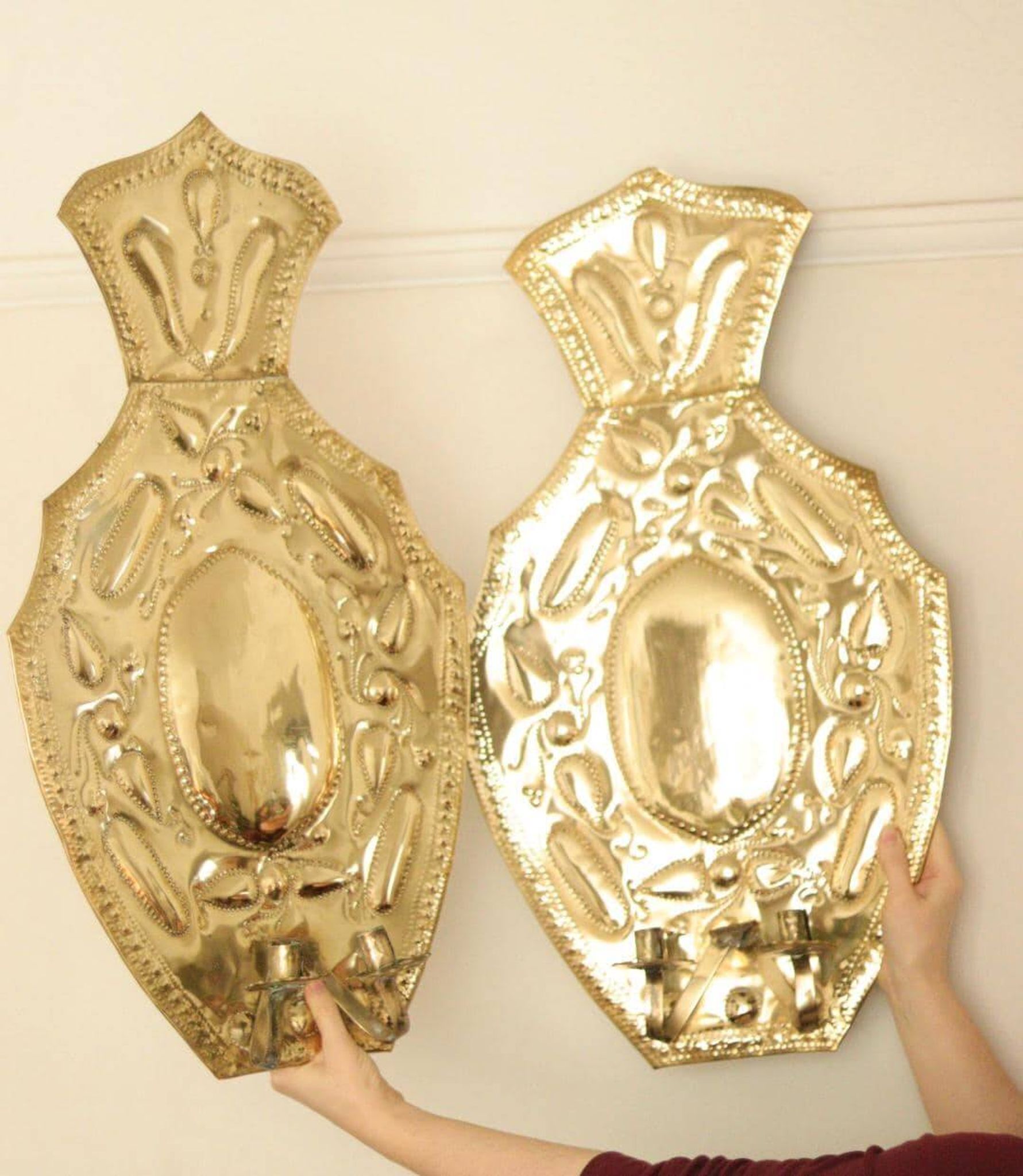 Pair of large baroque style mid-century Swedish brass sconces