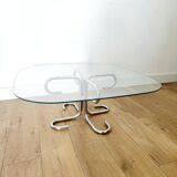 Table basse en verre transparent et piètement alu
