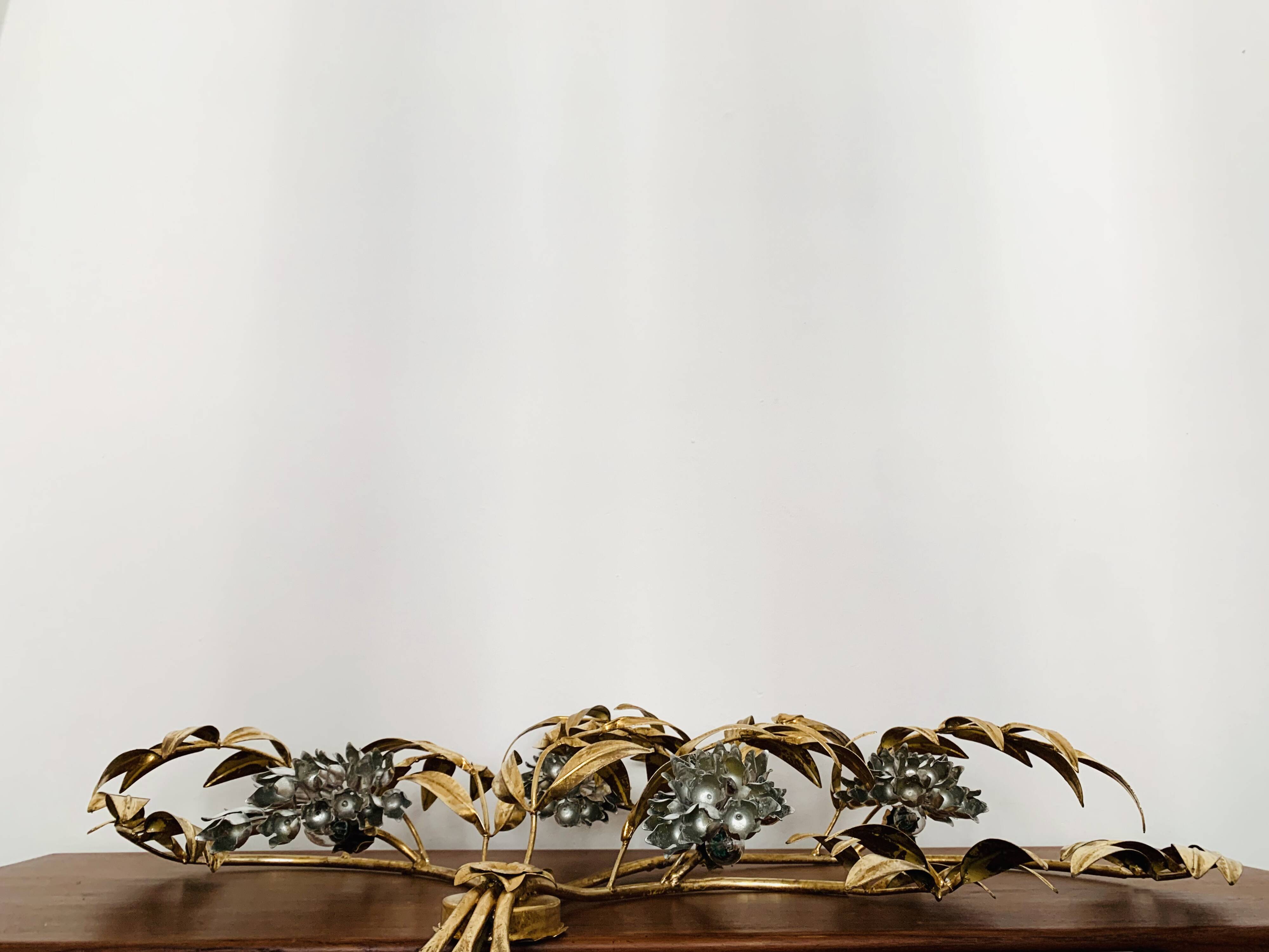 Large Hollywood Regency Palm Leaf Wall Lamp by Hans Kögl