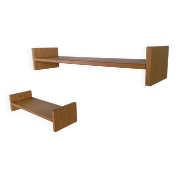 Pair of wall shelves in solid oak