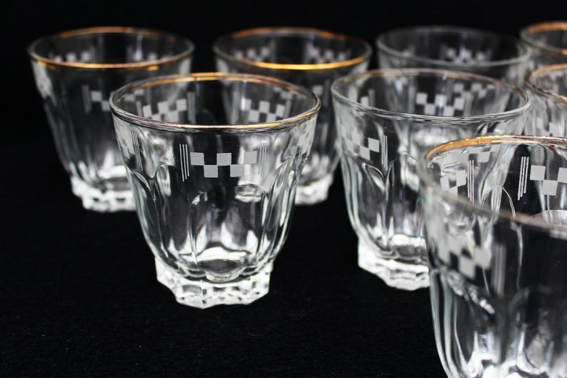 9 vintage french aperitif glasses