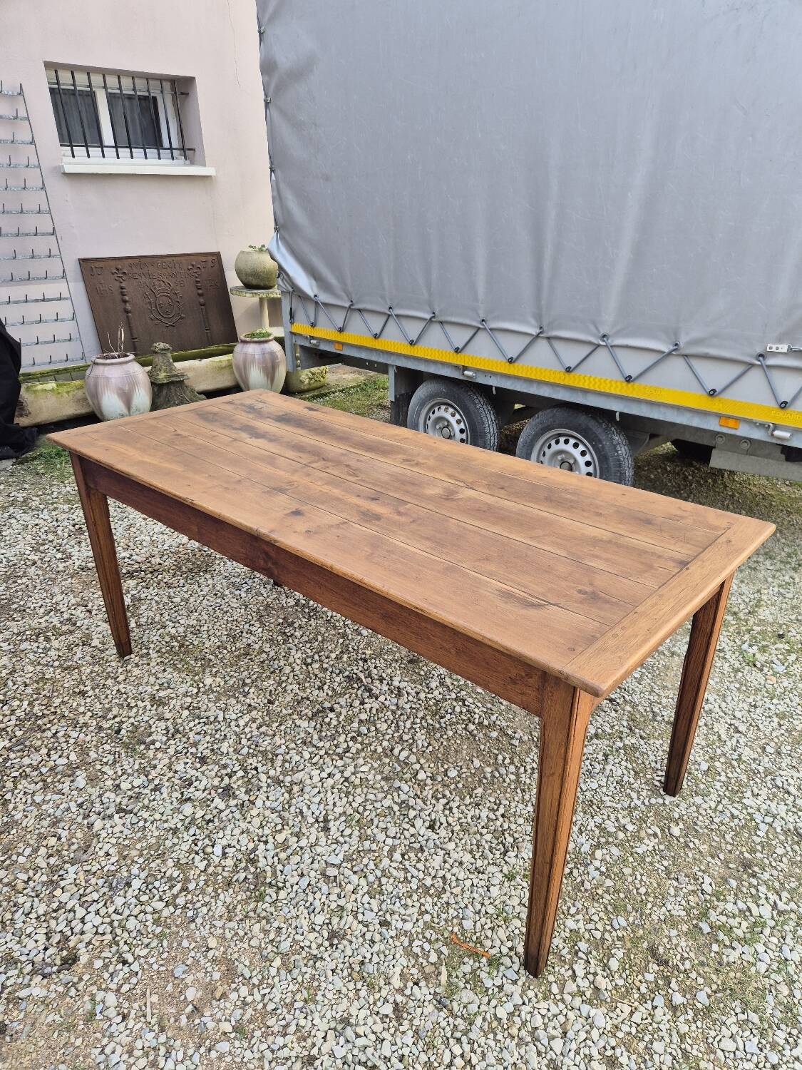 Antique rustic farmhouse table in solid oak, 19th century