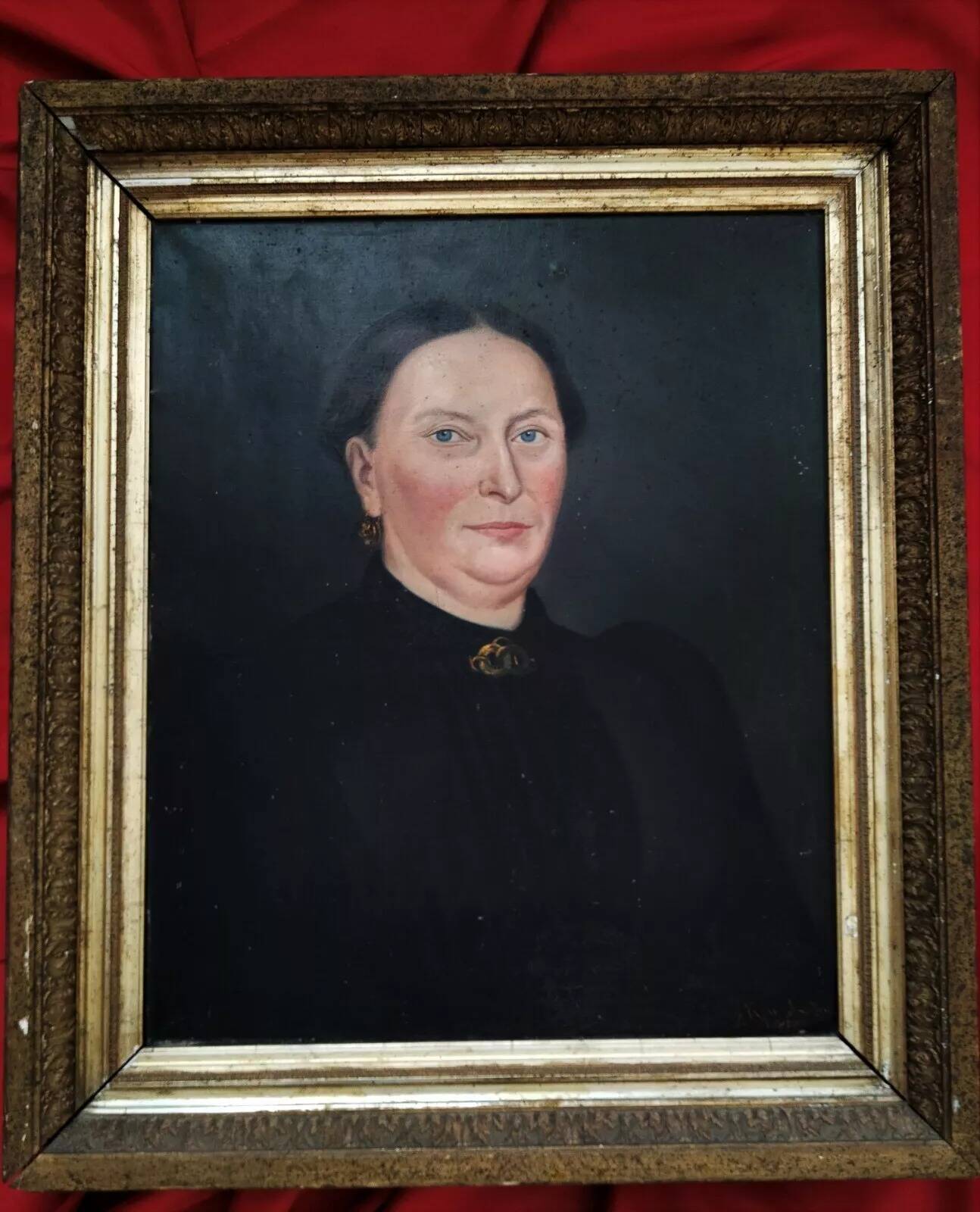 Portrait européen du XIXe siècle d'une femme parée de bijoux, peinture à l'huile sur toile