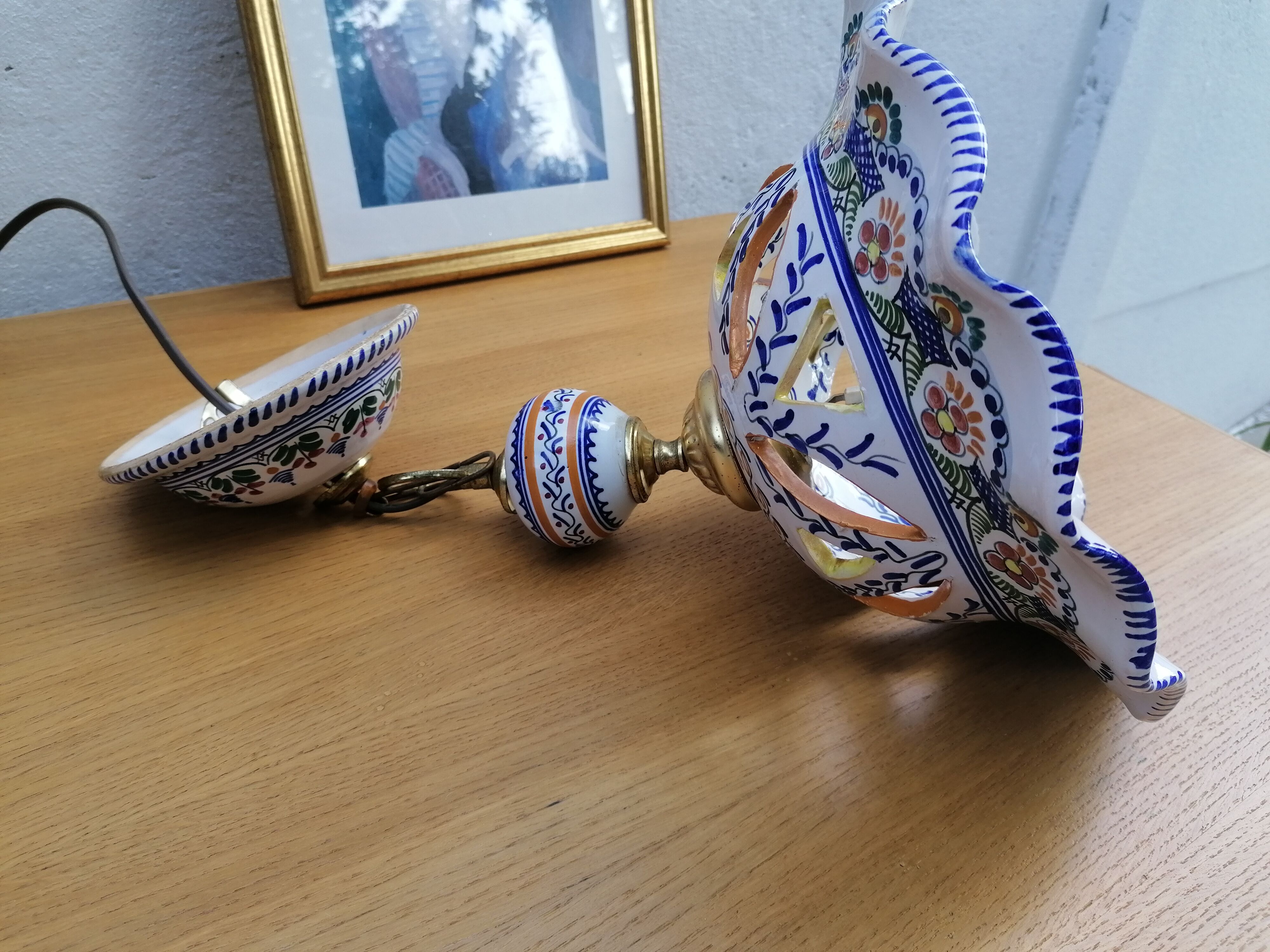 Vintage hand-painted earthenware suspension