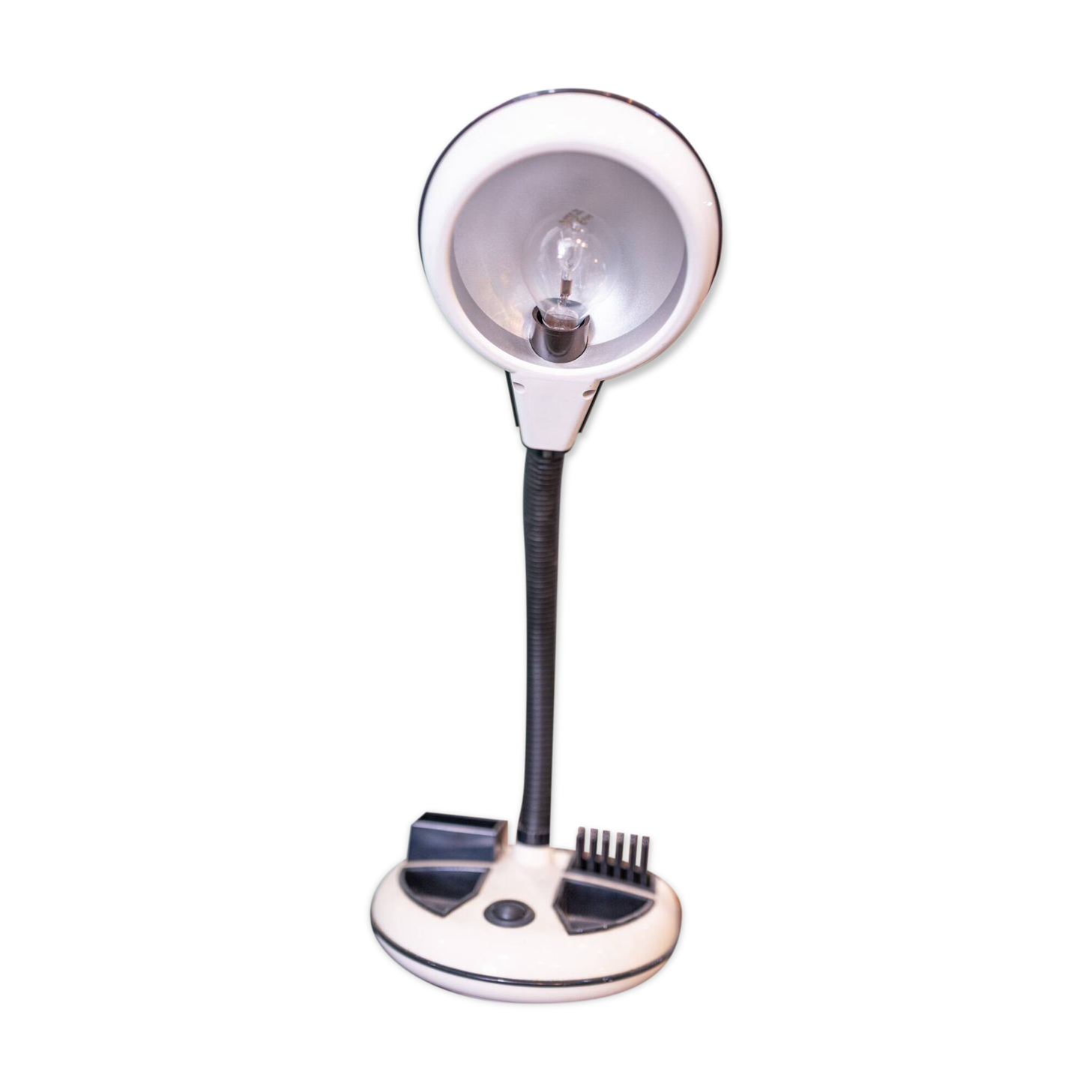 Rabbit Tanaka Gooseneck desk lamp, black and white by Kyoji Tanaka 1985, Hong Kong.