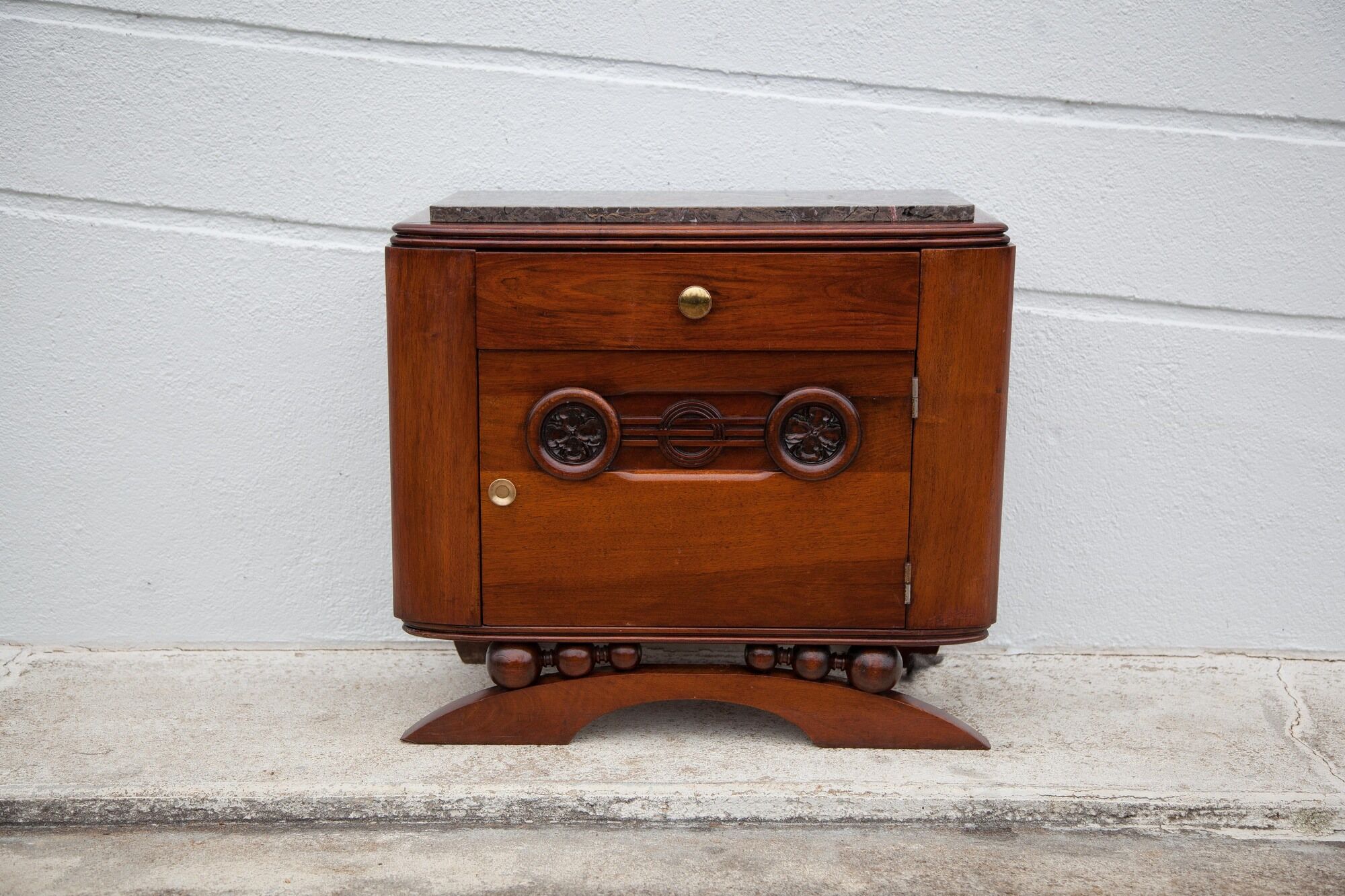 Art Deco bedside table, wood and marble deco nightstand, end of sofa, art deco