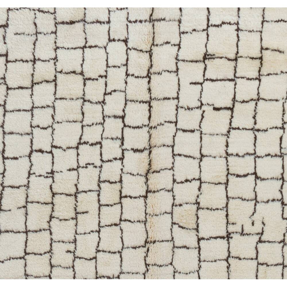 Modern Moroccan Berber Rug Made of Natural Ivory & Brown Wool, Beni Ourain Hand-Knotted Carpet