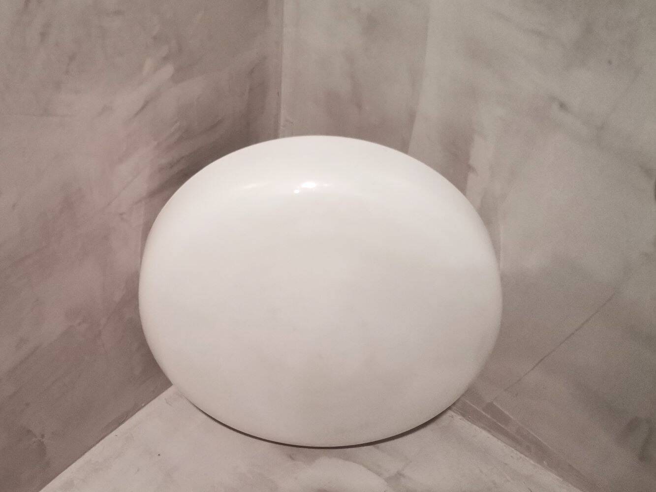 Large Italian glossy white acrylic minimalist pill flush mount ceiling fixture lamp. 1960s