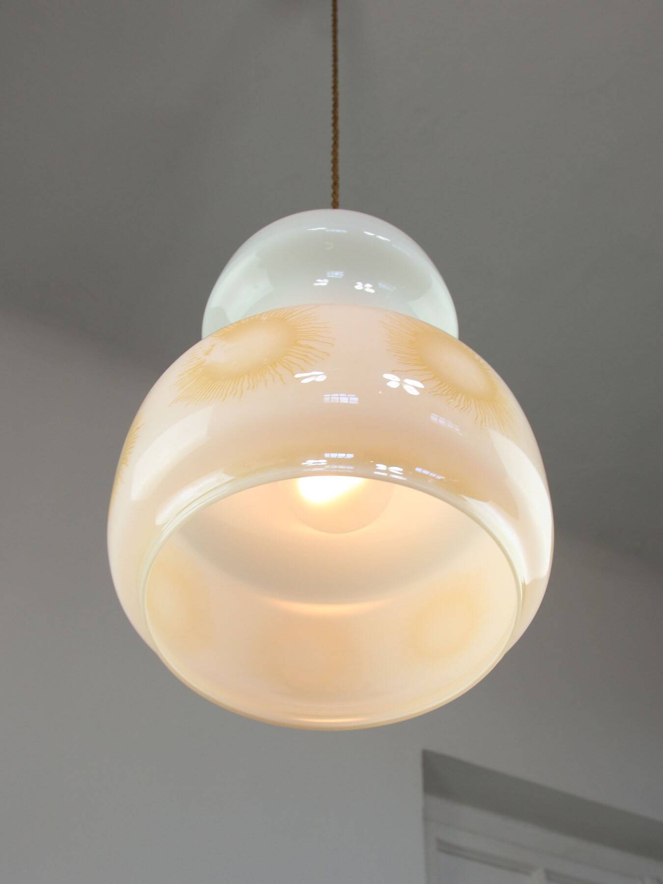 Mid-Century Italian Opaline and Brass Pendant Lamp