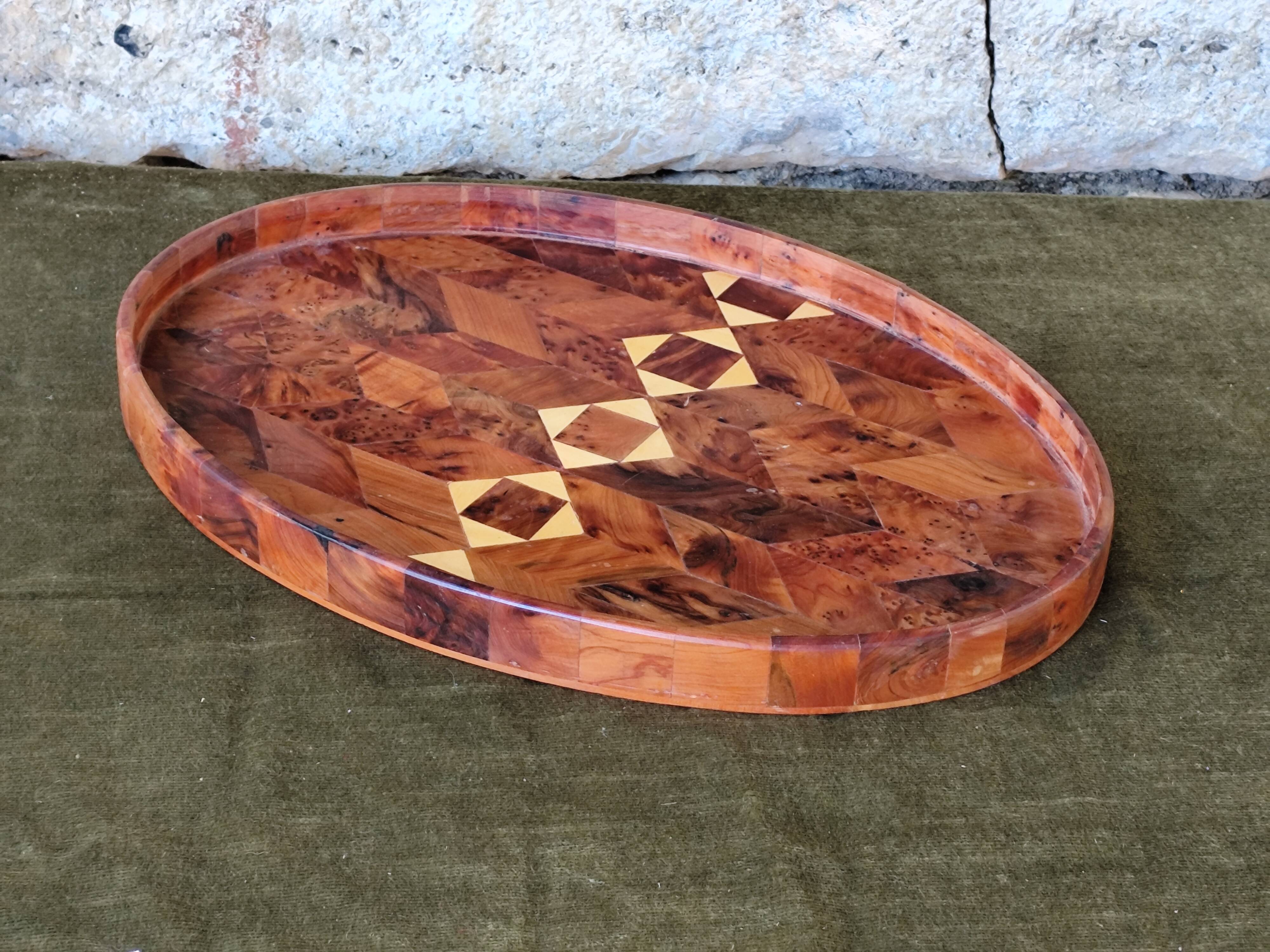 Geometric patterned wooden tray
