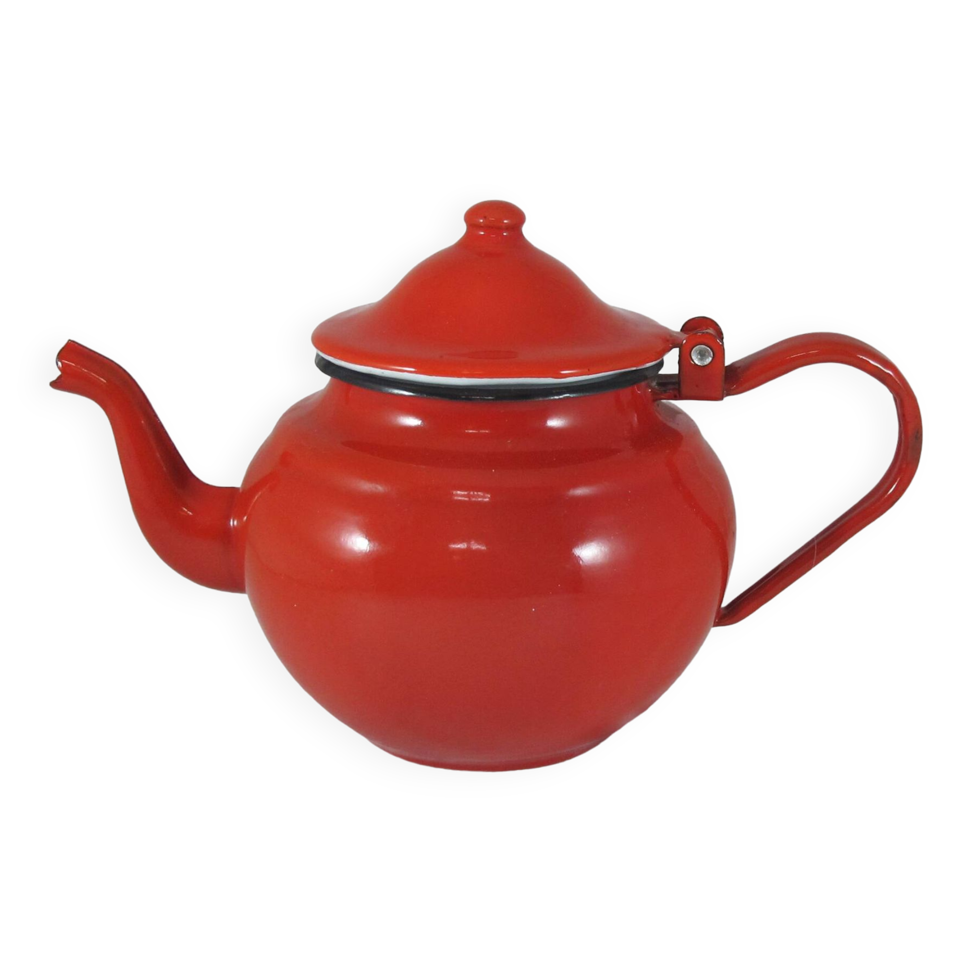 Vintage teapot coffee maker in red enameled metal