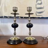 Pair of Napoleon III candlesticks in brass and black marble.