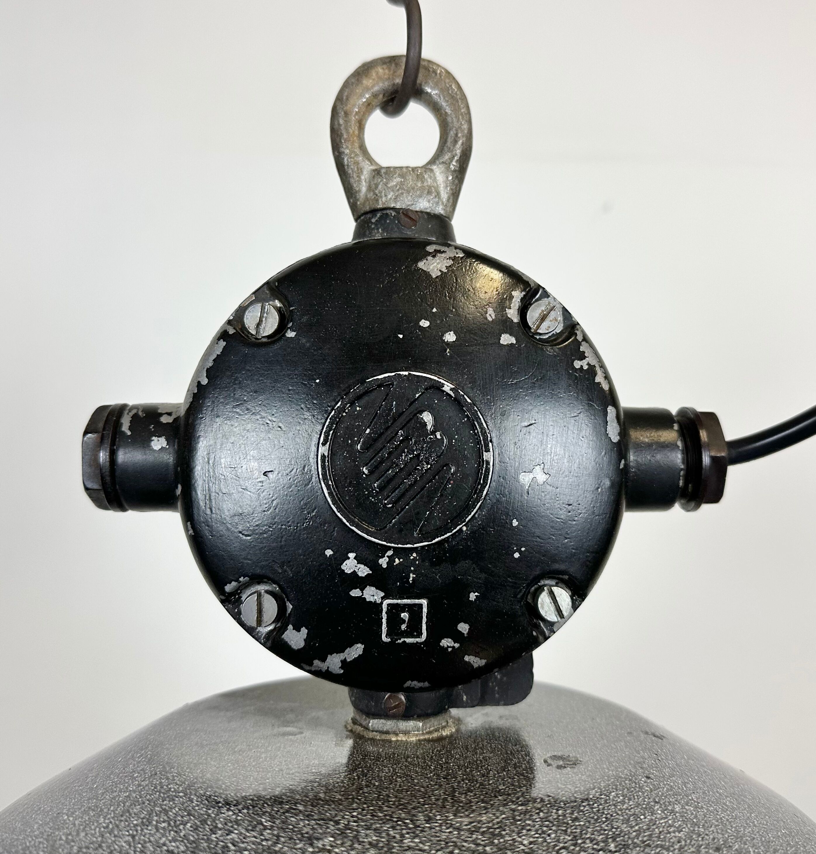 Large Grey Enamel Industrial Factory Lamp from Elektrosvit, 1960s