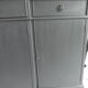 Slate grey china cabinet with wood interior