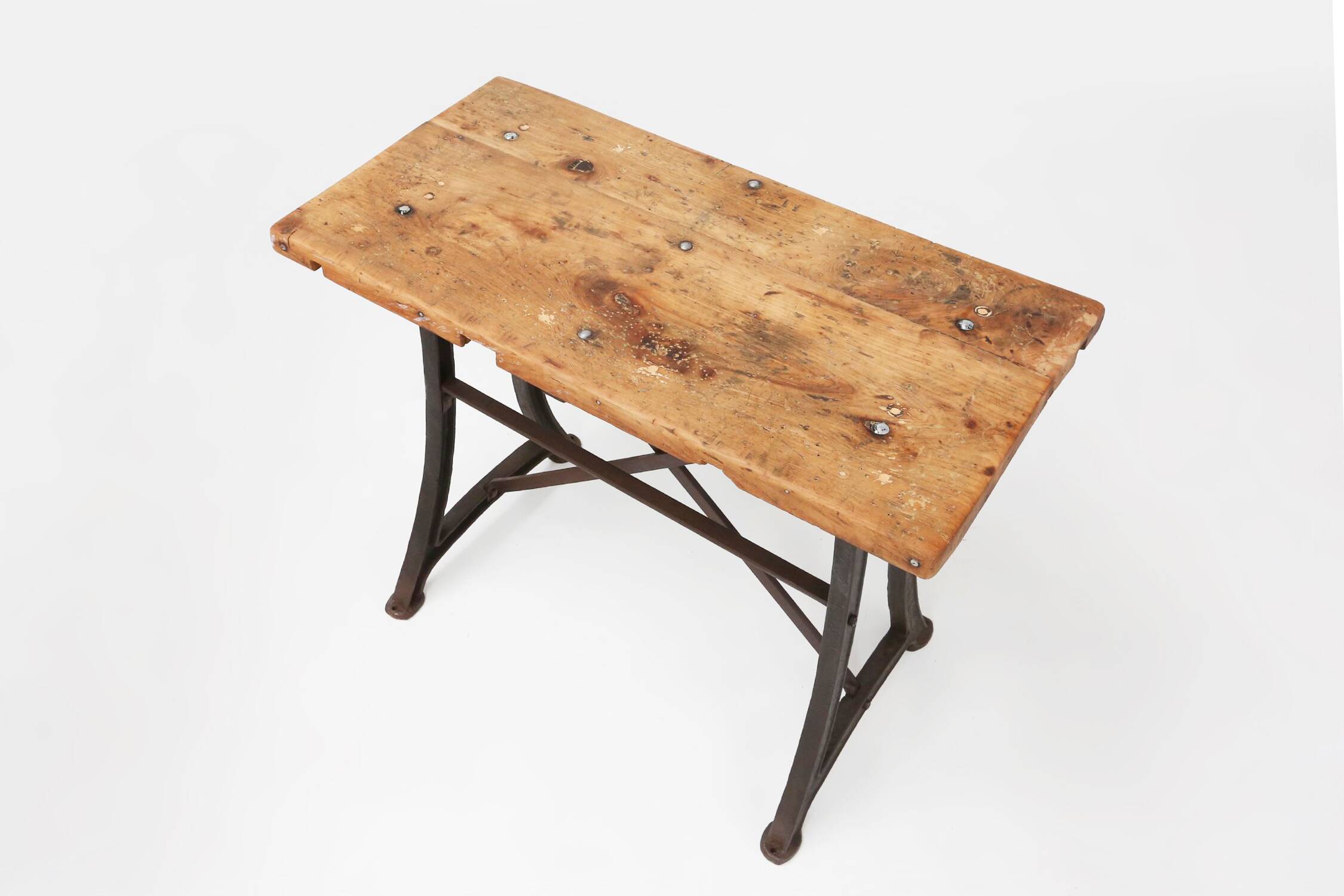 Industrial Bar/Bistro Table with Cast Iron Legs and Wooden Top, Belgium 192