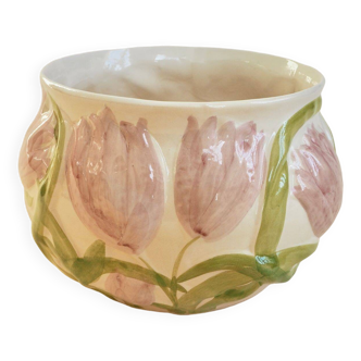 Cache-pot fleurs roses