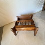 Side table, vintage turned wood magazine rack