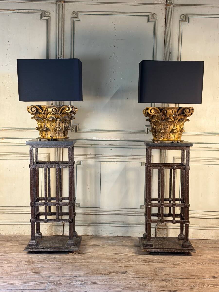 Pair of riveted wrought iron pedestals, circa 1900