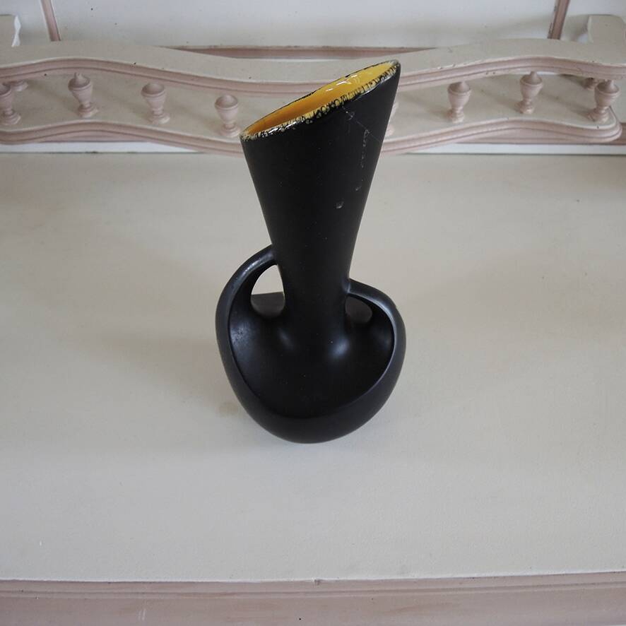 Antique Black Ceramic Vase Signed Gabriel Fourmaintraux