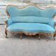 Napoleon III walnut canapé, blue velvet fabric.