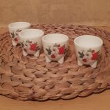 4 coquetiers floral decoration, Arcopal, 70s