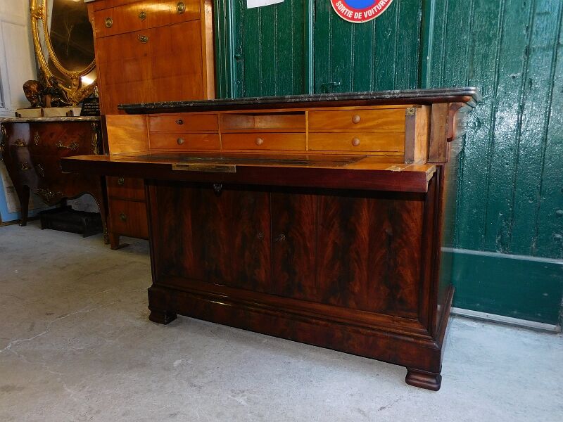 Chest of drawers bahut louis philippe in mahogany gray marble of the nineteenth century
