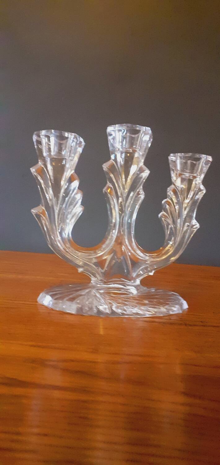 Vintage tripod candle holder from the 70s in molded glass