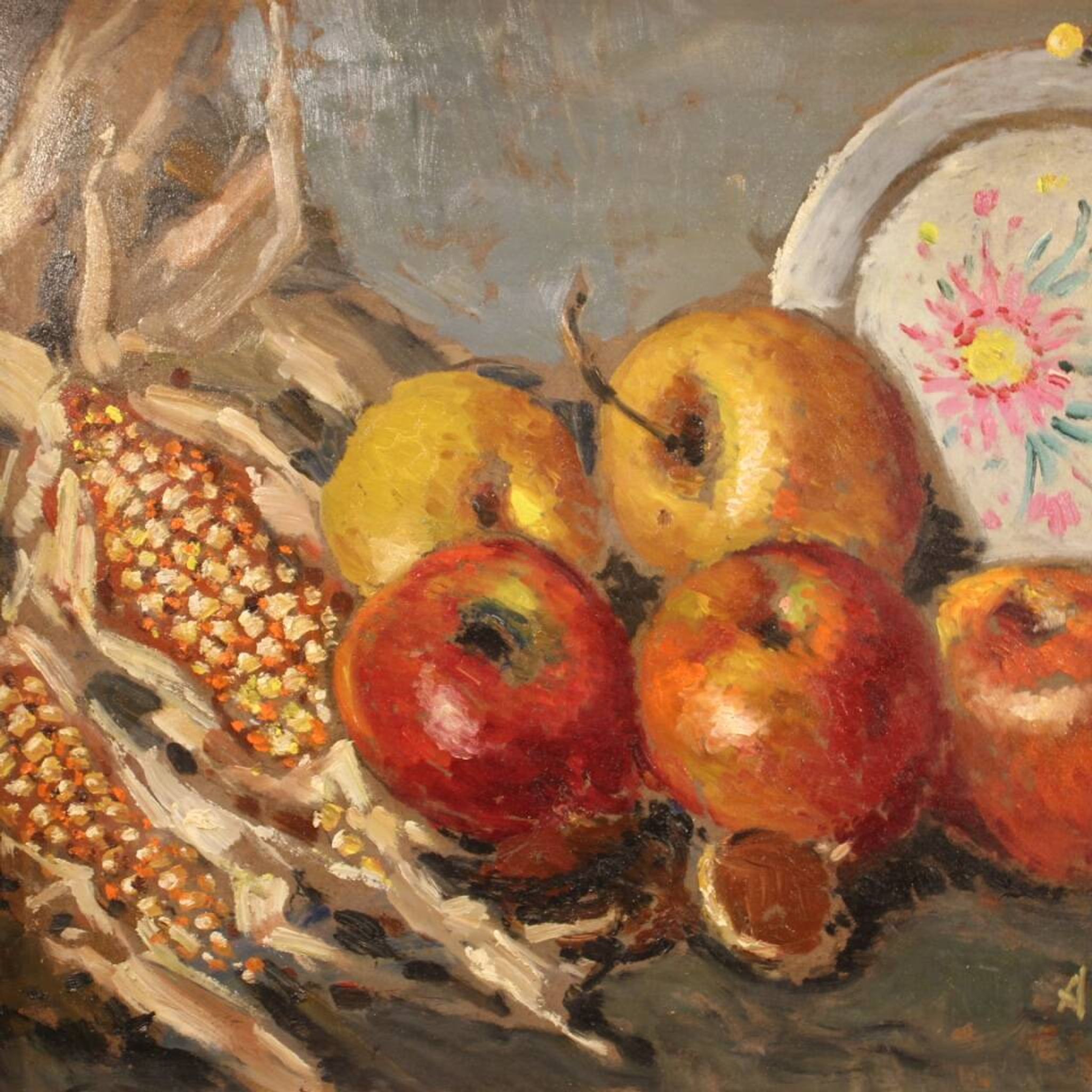 Tableau italien nature morte signé A. Merello du 20ème siècle