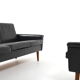 Mid Century Danish black Leather Sofa Set