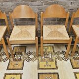 4 chaises en paille dans le style Charlotte Perriand 1970 vintage