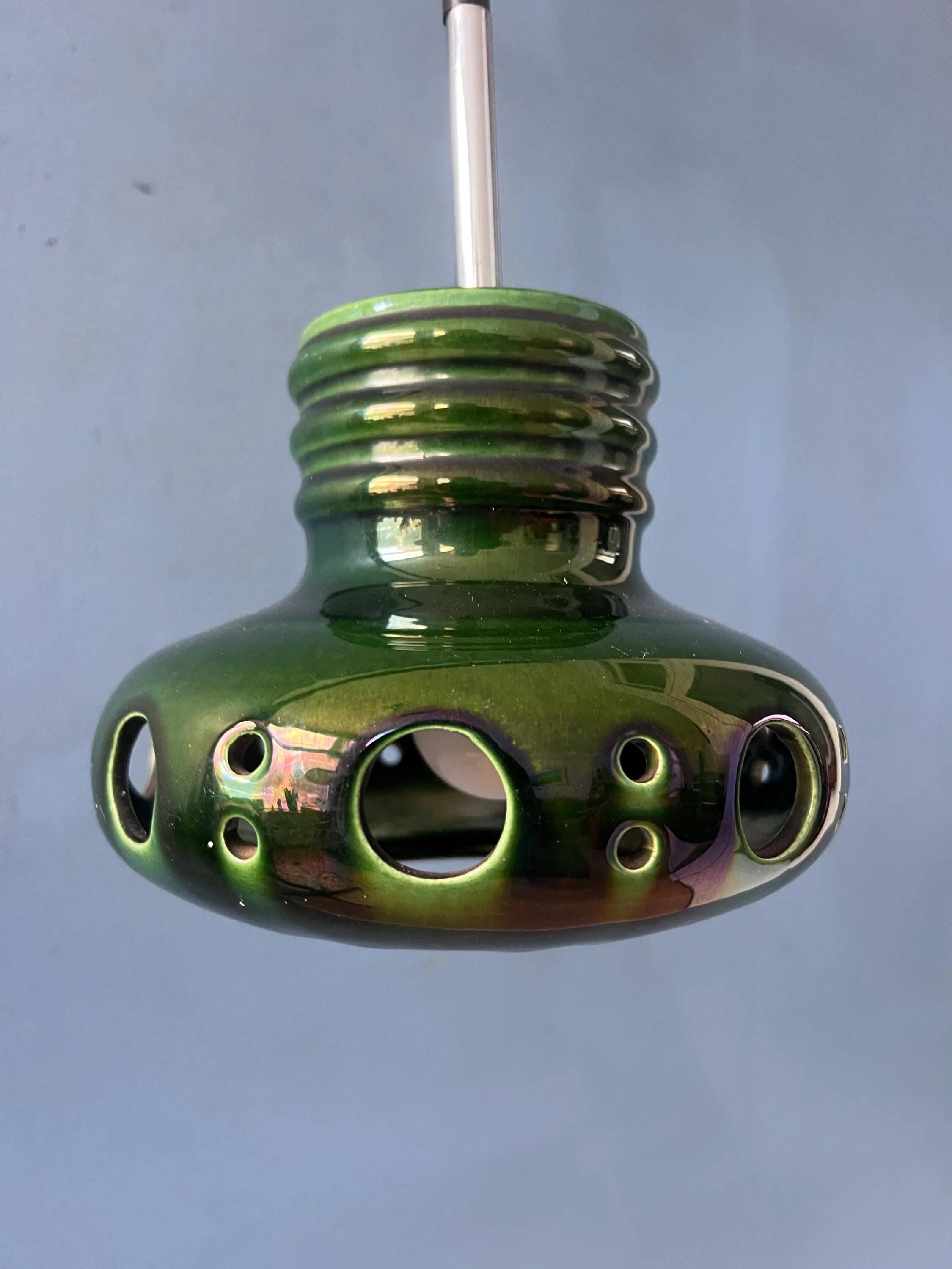 Green ceramic suspension Mid-Century - pendant lamp West Germany