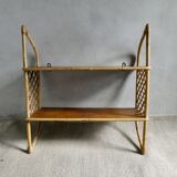 Wall shelf in wood and rattan from the 70s