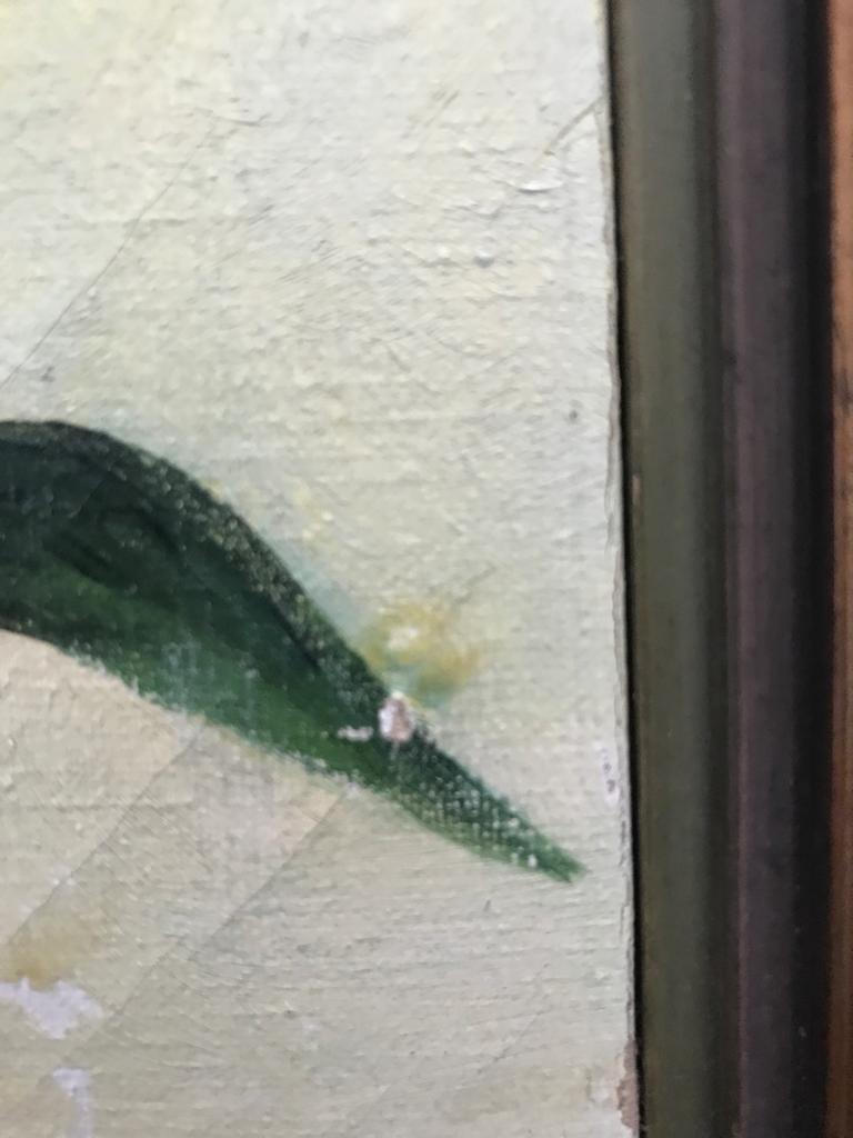 Oil on canvas with lily decoration in frame