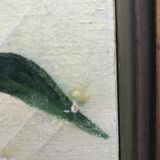 Oil on canvas with lily decoration in frame