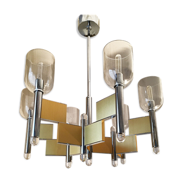 Chandelier from Sciolari chrome-gold and glass. 1970